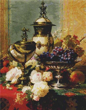 click here to view larger image of A Still Life with Roses, Grapes, and a Silver Inlaid Nautilus Shell (chart)