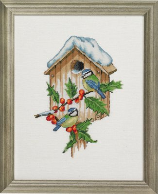 click here to view larger image of Winter Titmice - Linen (counted cross stitch kit)