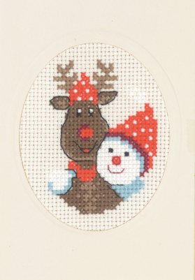 click here to view larger image of Snowman and Rudolf  Card with Envelope (counted cross stitch kit)