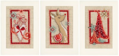 click here to view larger image of Christmas Cards - Christmas Symbols (Set of 3) (counted cross stitch kit)