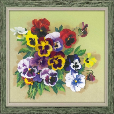 click here to view larger image of Pansies - Satin Stitch (stamped cross stitch kit)