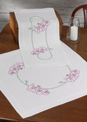 click here to view larger image of Orchids Table Runner (stamped cross stitch kit)
