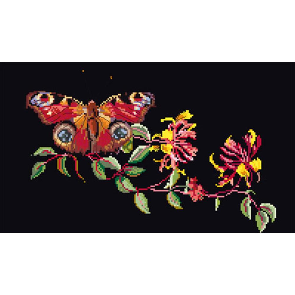 click here to view larger image of Butterfly on Floral Branch - Black Aida (counted cross stitch kit)