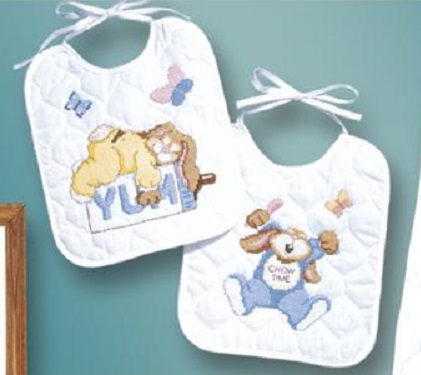 click here to view larger image of Sleepy Bunnies Bibs - Set of 2 (stamped bib)