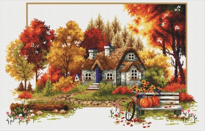 click here to view larger image of Autumn Cottage - No Count Cross Stitch (stamped cross stitch kit)