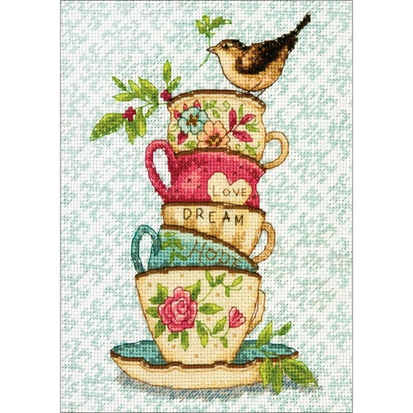 click here to view larger image of Stacked Tea Cups - Susan Winget (counted cross stitch kit)
