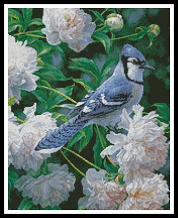 click here to view larger image of Blue Jay in Peonies (Crop) (chart)