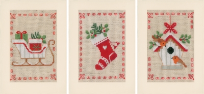 click here to view larger image of Christmas Motif Greeting Card Set of 3 (counted cross stitch kit)