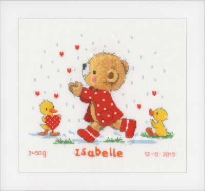 click here to view larger image of Bear & Hearts - Birth Announcement (counted cross stitch kit)