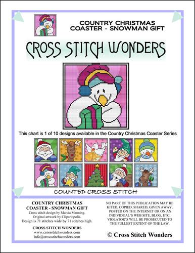 click here to view larger image of Country Christmas Coaster - Snowman Gift (chart)