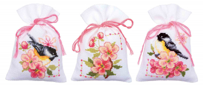 click here to view larger image of Birds & Blooms Bags (set of 3) (counted cross stitch kit)