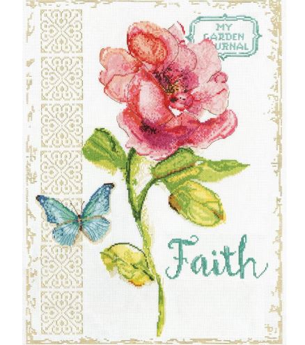 click here to view larger image of Pink Floral - Faith (counted cross stitch kit)