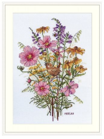 click here to view larger image of September Flowers and Wren (counted cross stitch kit)