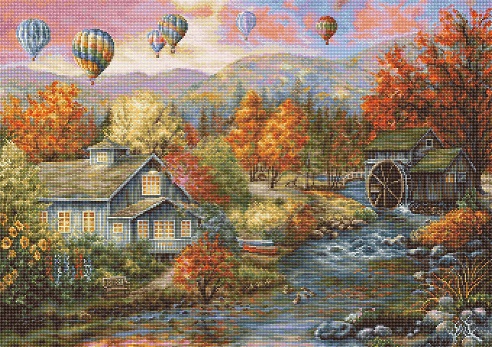 click here to view larger image of Autumn Creek Mill (counted cross stitch kit)