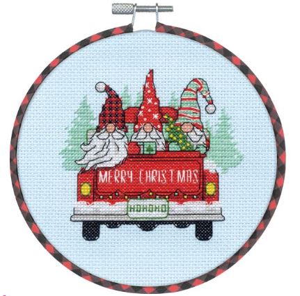 Red Truck Gnomes - click here for more details about counted cross stitch kit