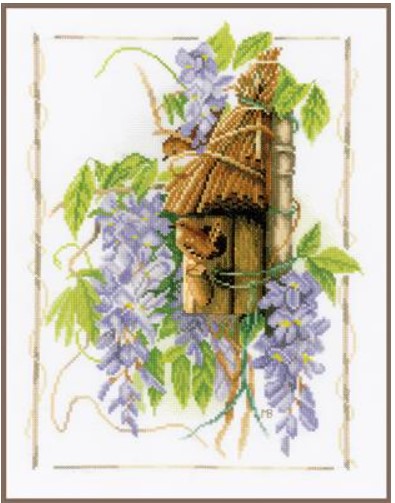 click here to view larger image of Wren Between Wisteria (14ct) (counted cross stitch kit)