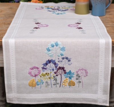 click here to view larger image of Allium in Blue and Purple Table Runner (embroidery kit)
