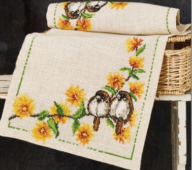 click here to view larger image of Buttercup and House Sparrow Table Runner (counted cross stitch kit)