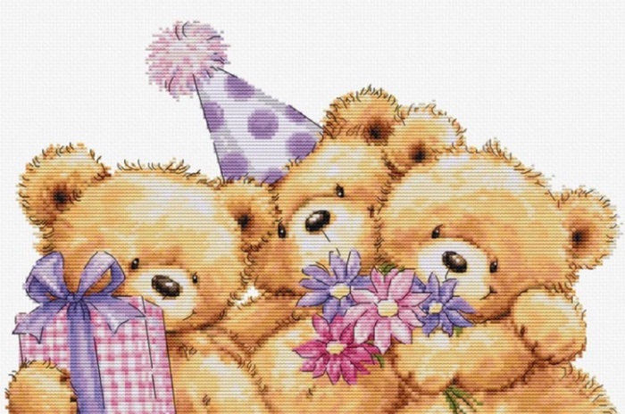 click here to view larger image of Three Party Bears (counted cross stitch kit)